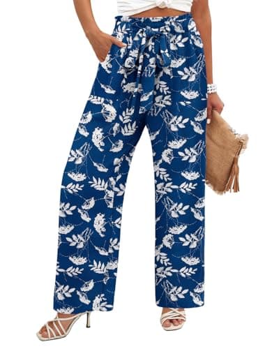 Flowy Women's Wide Leg Pants with Elastic Waist and Pockets, Ideal for Business or Casual Wear