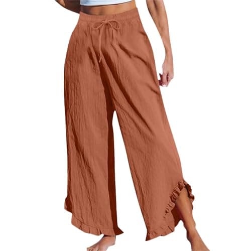 GOKKILRW Women's Lightweight Boho Linen High Waist Flowy Palazzo Pants