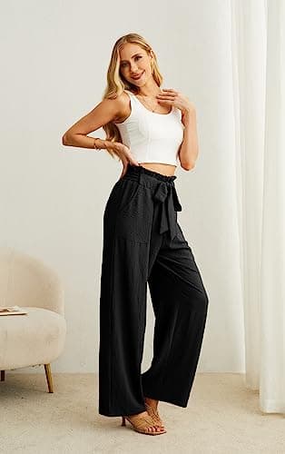 IWOLLENCE Women's High Waist Wide Leg Casual Pants with Pockets