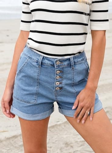 Sidefeel Women's High-Waisted Stretch Jean Shorts Zimba Platinum Denim