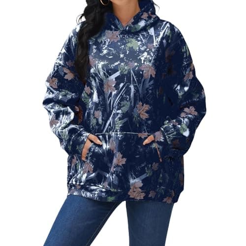 Stylish Maple Leaf Printed Camo Hoodie for Women