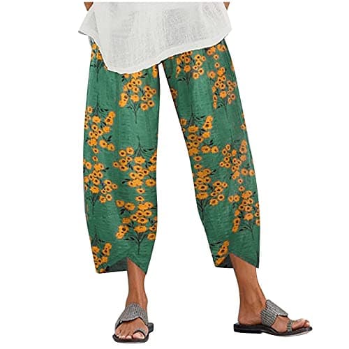 Casual Women's Cotton Linen Capri Pants with Pockets