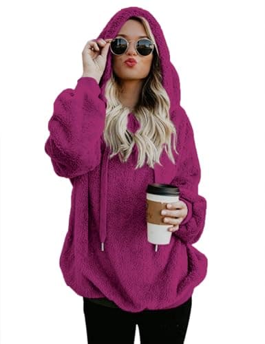 Romanstii Women's Casual Double Fuzzy Sweatshirt Hoodie Outwear S-XXL