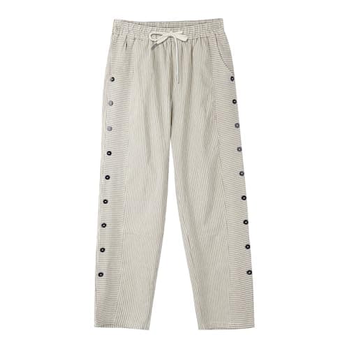 Generic Women's Straight Leg Stripe Cotton Linen Pants