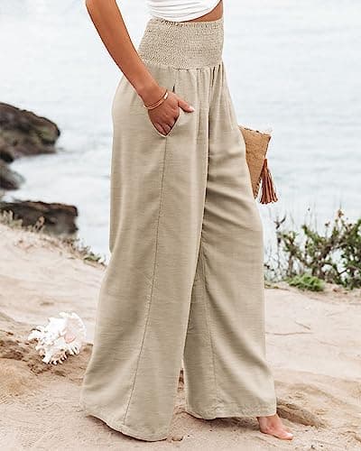 Women's High Waisted Palazzo Pants: Comfy Wide Leg Lounge Trousers with Pockets