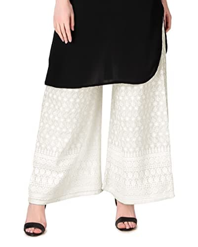 Elegant Ladyline Rayon Embroidered Palazzo Pant with Elastic Closure