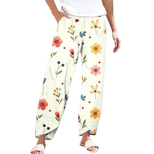 Casual Women's Cotton Linen Capri Pants with Pockets