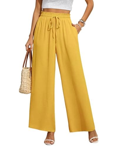 CZYINXIAN Women's Wide Leg Casual Pants with Adjustable Elastic Waist and Pockets