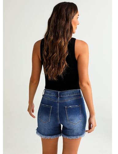 Luvamia Women's Low Waisted Trendy Denim Shorts Casual Summer Raw Hem