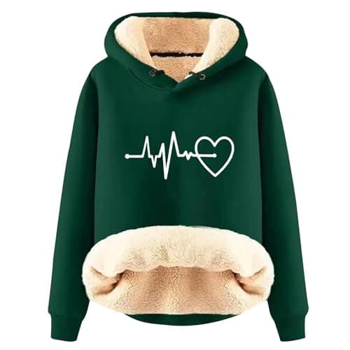 Warm Heart Print Fleece Hoodie for Women Winter Casual Pullovers