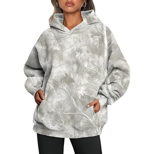 Weinexra Women's Camo Maple Leaf Print Oversized Hoodie Fleece Sweatshirt