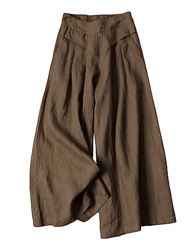 Bianstore Women's Culottes Linen Wide Leg Pants with Pockets