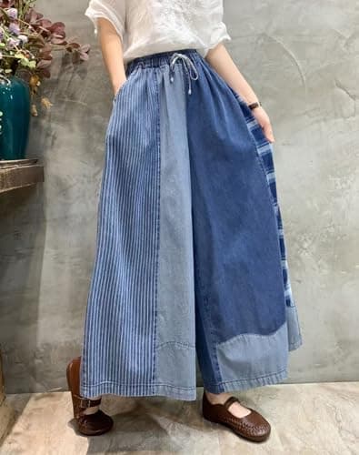 HaoMay Women's Loose Fit Elastic Waist Wide Leg Palazzo Pants Culottes