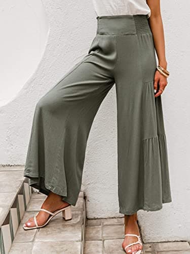 Eteviolet Women's Boho High-Waisted Wide Leg Flowy Summer Pants