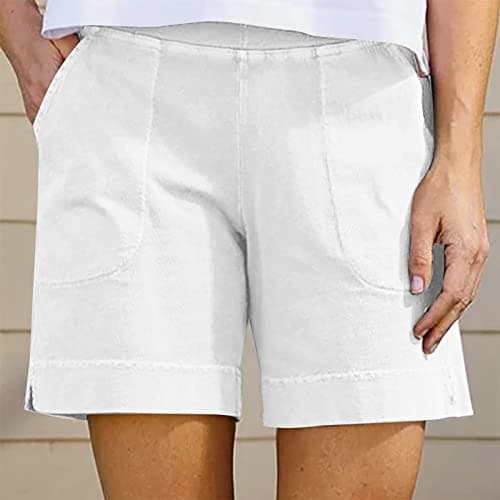 Yxzogd Women's Casual Cotton Linen High-Waist Bermudas with Pocket