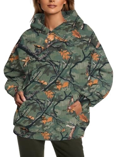 Peassa Women's Camo Oversized Hoodie Sweatshirt with Tree Leaf Graphic