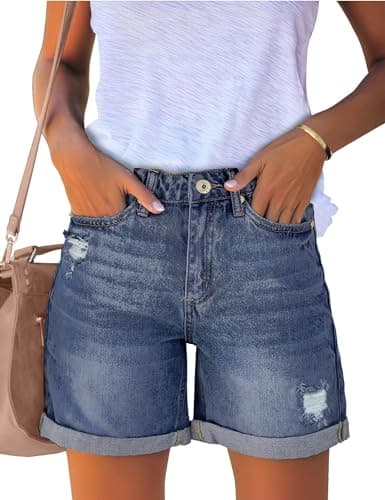 Luvamia Women's High Rise Ripped Denim Shorts