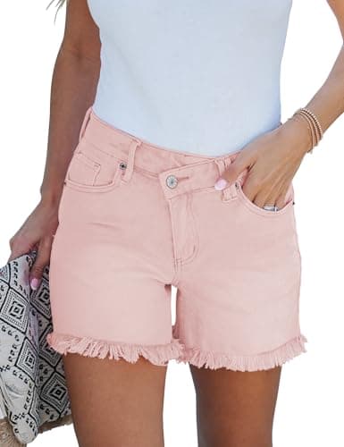Luvamia Women's Low Waisted Trendy Denim Shorts Casual Summer Raw Hem