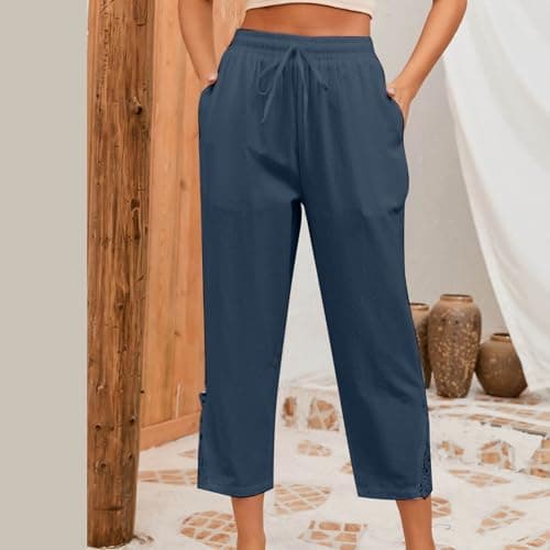 Yxzogd Women's Boho High Rise Cropped Cotton Linen Pants
