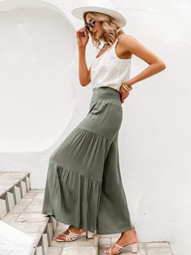 Eteviolet Women's Boho High-Waisted Wide Leg Flowy Summer Pants