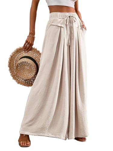 CORSKI Flowy Wide Leg Palazzo Pants for Women Elastic Waist Casual Summer