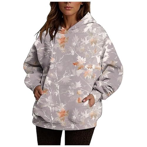 Ceboyel Womens Maple Leaf Camo Oversized Hoodie Trendy Teen Girls Fashion