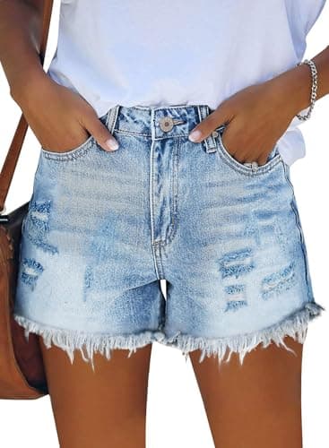 CHICZONE Women's Ripped Mid-High Waisted Denim Shorts