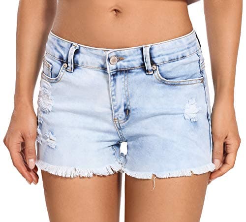 Foucome Women's Summer Low Waisted Frayed Denim Shorts