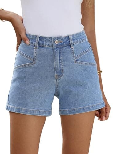 Sidefeel Women's High-Waisted Stretch Jean Shorts with Pockets Summer Denim