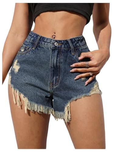 SOLY HUX Women's Ripped Jean Shorts Raw Hem Distressed Denim