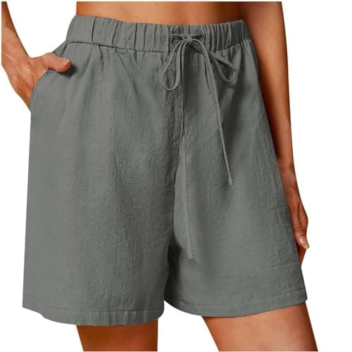 Sktremeuru Lightweight Linen Shorts for Women Elastic Waist Casual ShortsSummer Pockets