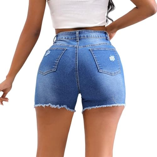 Thunder Star Women's Mid Rise Distressed Denim Shorts