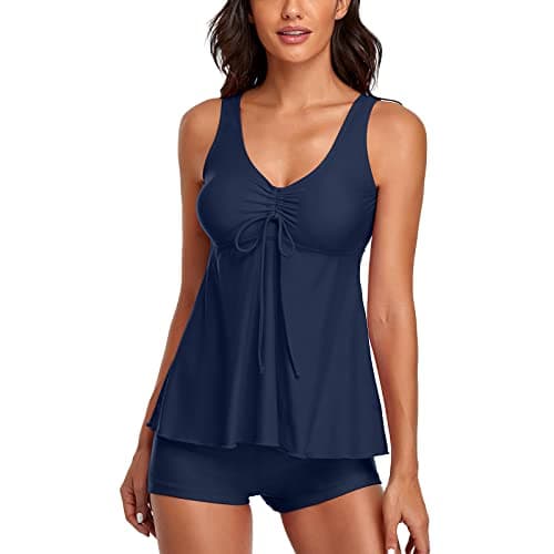 LCMTWX Women's Solid Color Two-Piece Split Swimsuit Tank Top and Shorts