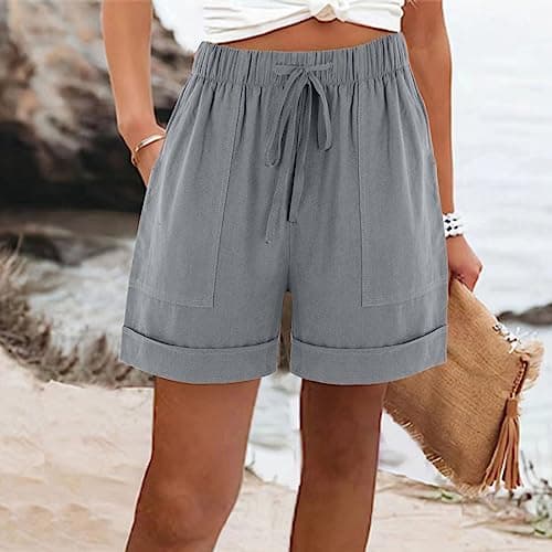 Yxzogd Cotton Linen Shorts for Women Loose Summer Pants with Pockets