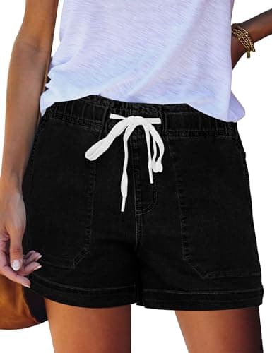 QACOHU Women's Casual Summer Denim Shorts Mid-Waisted Ripped Stretch Jeans