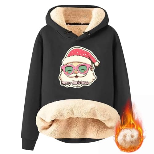 FlekmanArt Thick Warm Sherpa Fleece Pullover Hoodies with Christmas Print