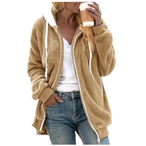 Oversized Sherpa Fleece Jacket for Women Warm Winter Coat Zip Up Pockets