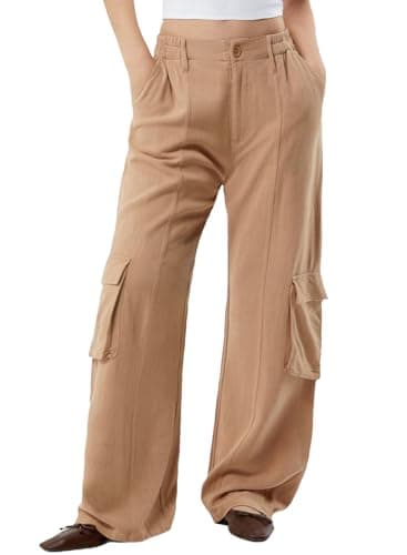 Dokotoo Women's Wide Leg Flowy High Waist Stretch Palazzo Pants with 4 Pockets