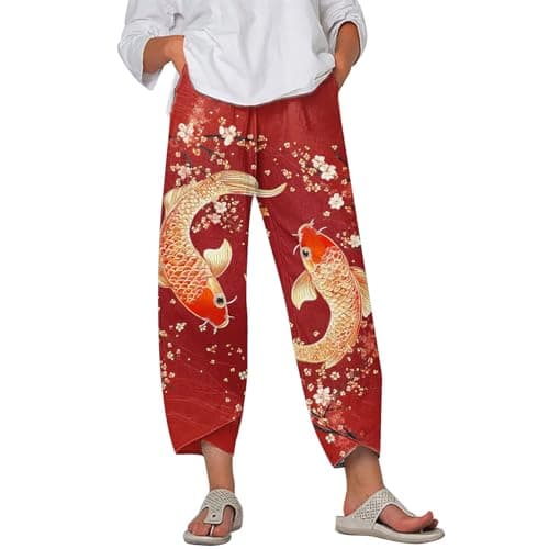 HOTYD Japanese Linen Pants for Women Summer Baggy Capri Trouser with Pockets
