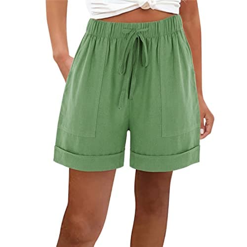 Yxzogd Cotton Linen Shorts for Women Loose Summer Pants with Pockets