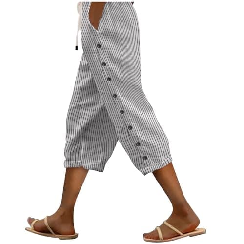 2025 Women's Lightweight Striped Linen Capri Pants