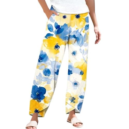 Casual Women's Cotton Linen Capri Pants with Pockets