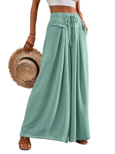 CORSKI Flowy Wide Leg Palazzo Pants for Women Elastic Waist Casual Summer