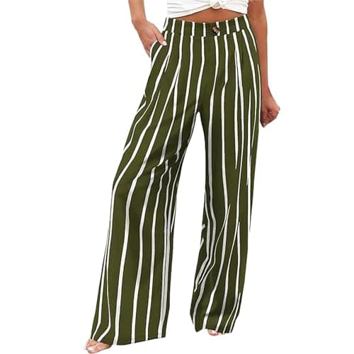 Stylish Women's Wide Leg Office Pants with Pockets Solid Slacks