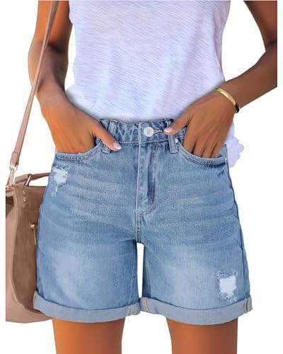 Luvamia Women's High Rise Ripped Denim Shorts