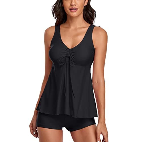 LCMTWX Women's Solid Color Two-Piece Split Swimsuit Tank Top and Shorts