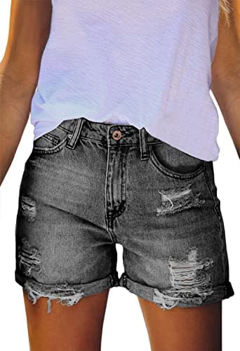 HUUSA Women's High-Waist Ripped Denim Shorts Casual Jeans with Pockets