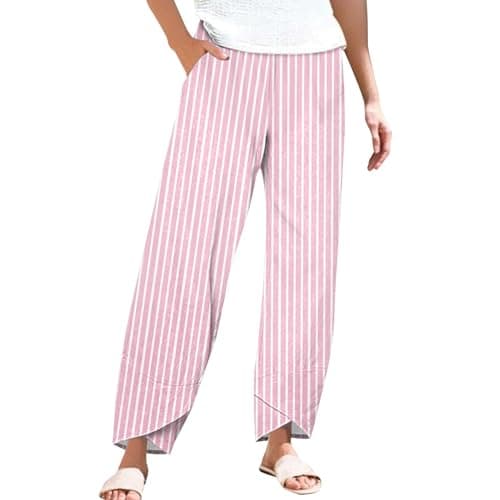 Casual Women's Cotton Linen Capri Pants with Pockets