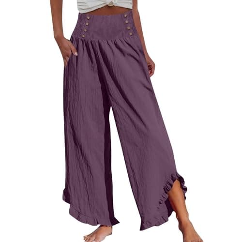 Oversize Smocked Waist Wide Leg Linen Boho Pant
