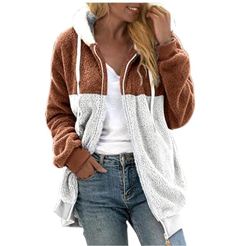 Oversized Sherpa Fleece Jacket for Women Warm Winter Coat Zip Up Pockets